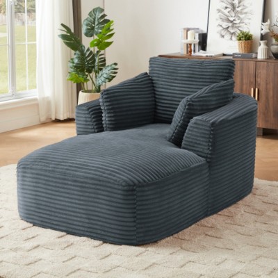 Oversized Corduroy Upholstered Chaise Lounge Sofa Chair, Comfy Sleeper Recliner with Thick Cushion for Living Room or Bedroom–The Pop Home