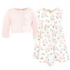 Hudson Baby Infant and Toddler Girls Cotton Dress and Cardigan Set, Soft Pink Sage Rose - 3 of 4