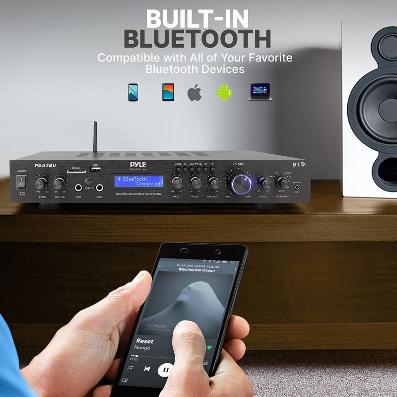 Pyle - 5 Channel Rack Mount Bluetooth Receiver, Home Theater Amp, Speaker Amplifier, Bluetooth Wireless Streaming, 5 of 9