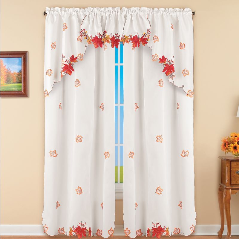 Collections Etc Multicolored Maple Leaf Embroidered Window Curtains, 4 of 5