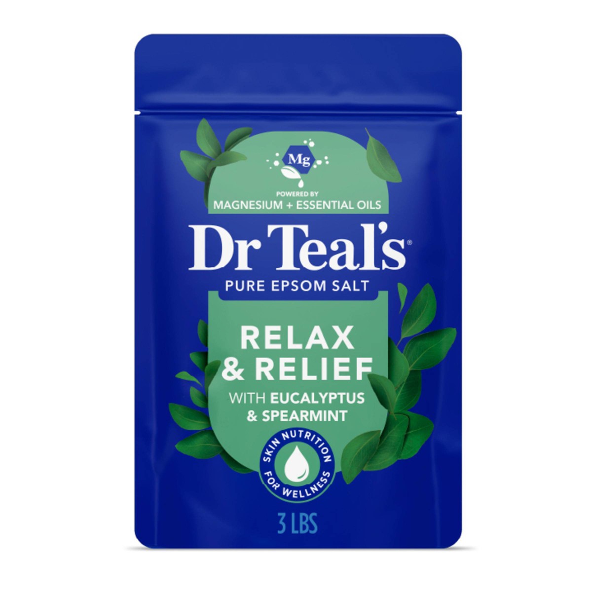 Dr Teal’s Relax & Relief Pure Epsom Salt with Eucalyptus & Spearmint 3 lb (1.36 kg) product package
