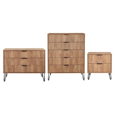 Manhattan Comfort Dumbo 3pc 5 Drawer Dresser, 3 Drawer Dresser and Nightstand Set