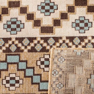 Veranda Blue and Brown Floral Synthetic Area Rug