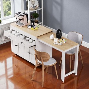 Mshliw 74.5" Kitchen Island with Extendable Dining Table, Rolling Storage Cart with Drawers, Cabinets & Spice Rack for Kitchen or Dining Room - 1 of 4