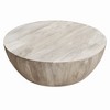 Royal Hampton 35.5 Inch Round Mango Wood Coffee Table, Subtle Grains, Distressed White - 2 of 4