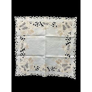 Christmas Candle Beige Lace Embroidered Cutwork Square tablecloth, 36 inch Square - 1 of 4