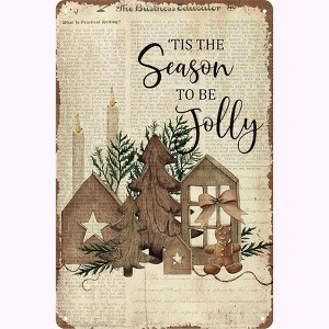 Lomsoe Vintage Metal Tin Sign - Tis the Season to be Jolly Farmhouse Christmas Gingerbread Man Tree Decor Retro Tin Signs For Home Bedroom 8x12 Inches - 1 of 1