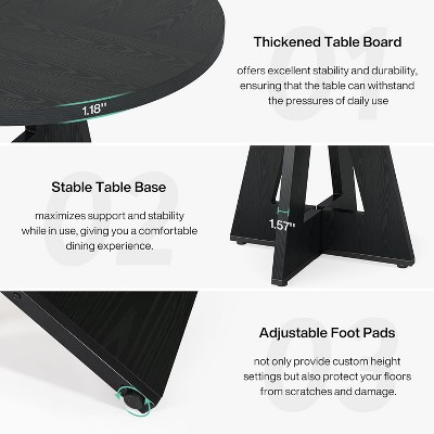 47-Inch Black Round Farmhouse Dining Table with Criss Cross Base