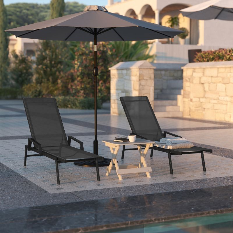 Flash Furniture Brazos Set of 2 Adjustable Chaise Lounge Chairs with Arms, All-Weather Outdoor Five-Position Recliners, 6 of 13
