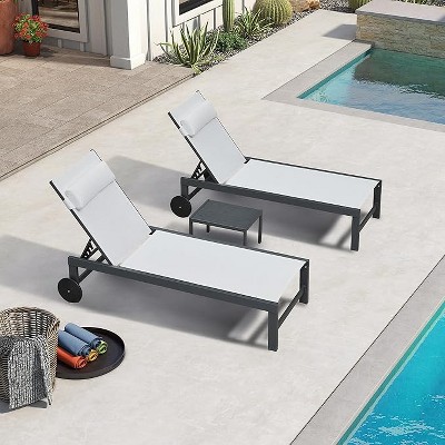 PURPLE LEAF Outdoor Lounge Chair Set Aluminum Patio Chaise Lounger with Side Table and Pillow for Outside Pool Beach Sunbathing Tanning Recliner