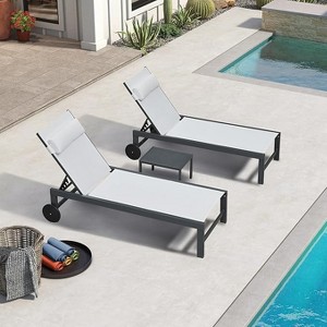 PURPLE LEAF Outdoor Lounge Chair Set Aluminum Patio Chaise Lounger with Side Table and Pillow for Outside Pool Beach Sunbathing Tanning Recliner - 1 of 1
