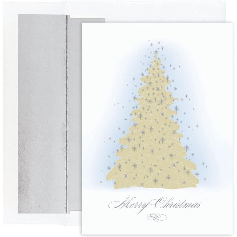Masterpiece Studios Holiday Collection 15-Count Christmas Cards with Foil Lined Envelopes, Frosted Tree, 5.62" x 7.87  (823300), 1 of 3