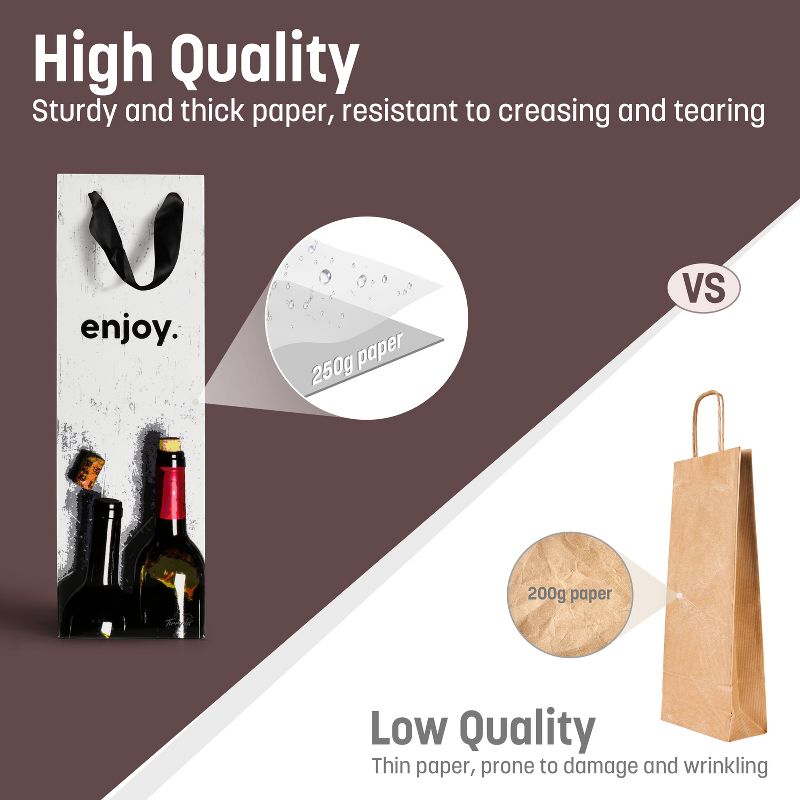 Tirrinia 12pcs Wine Gift Bags, 4 Designs Silk Handles Recyclable Paper Wine Bottle Bags, Bags for Gifting, Valentine's Day event party wine bag, 5 of 8