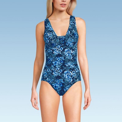 Lands' End Women's Slender Suit Grecian Low Leg One Piece Swimsuit