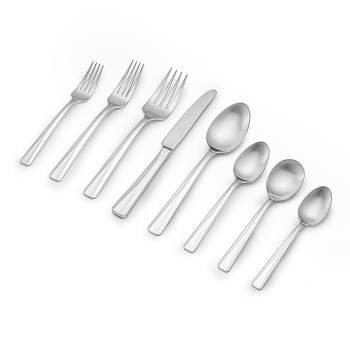 Table 12 50 Piece Flatware Set, Stainless Steel Kitchen Utensils Set, Sophisticated Silverware with Modern Distressed Finished, Dishwasher Safe 