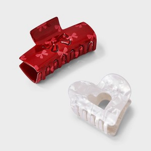 Girls' 2pk Heart and Bow Claw Clip Set - art class™ Red/Ivory - 1 of 3