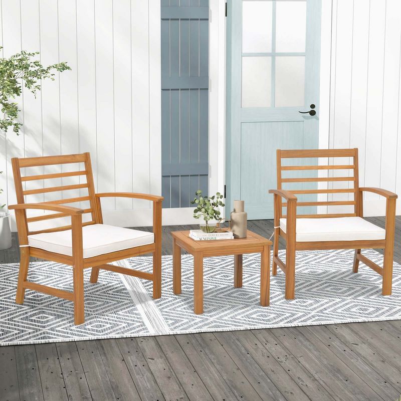 Costway 3 PCS Outdoor Furniture Set Acacia Wood Conversation Set with Soft Seat Cushions White/Grey/Navy, 1 of 11