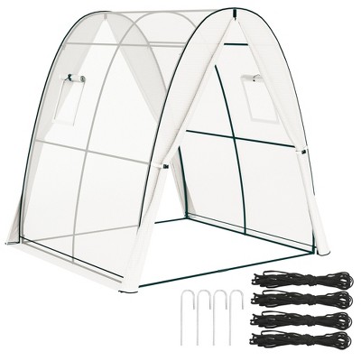 Outsunny 6' x 6' x 6.6' Hoop House Greenhouse with Sandbags and Hemmed PE Cover, Portable Walk-In Tunnel Green House with 2 Doors