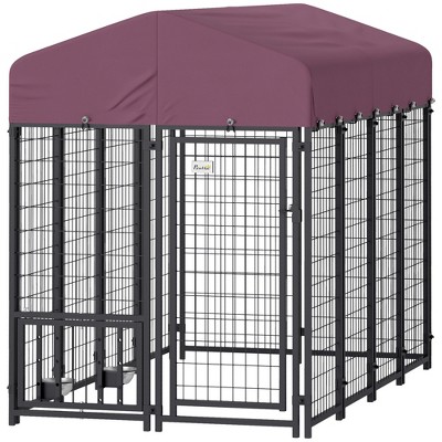 Large Red Welded Wire Outdoor Dog Kennel with Roof