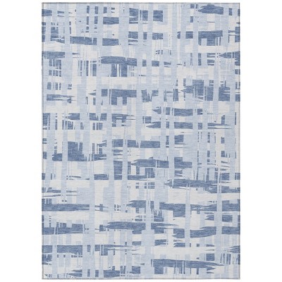 Blue Ivory And Sky Blue Striped Washable Indoor Outdoor Area Rug