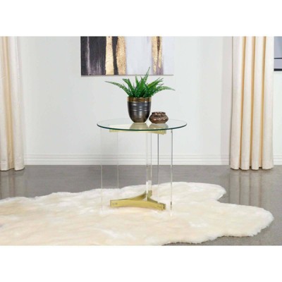 Janessa Round Glass Top End Table with Gold Acrylic Legs