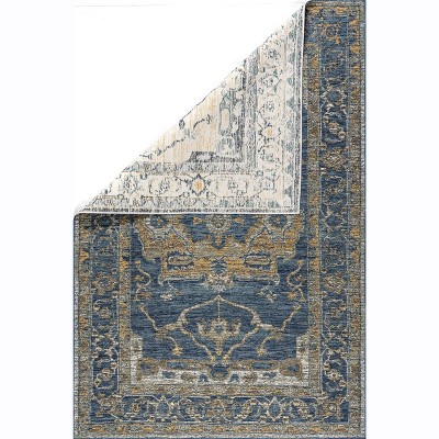 Blue and Yellow Reversible Medallion Synthetic Area Rug