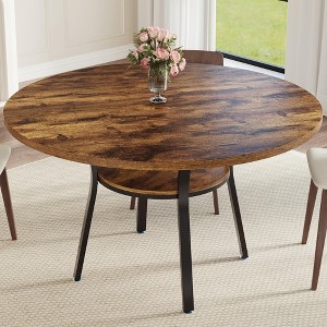 47" Round Dining Table for 4-6, Farmhouse Kitchen Table with Sturdy Metal Frame, Space Saving Circle Dinner Room Table for Kitchen - 1 of 4