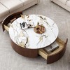 35.4" Round Coffee Table with Sintered Stone Top and 2 Soft-Close Drawers, Rustic Walnut Centerpiece for Living Room -3irtyhousy - 3 of 4