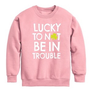 Boys' - Instant Message - St. Patrick's Day Lucky to Not Be In Trouble Graphic Long Sleeve Fleece Sweatshirt - 1 of 3