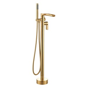 WOWOW Single Handle Freestanding Tub Faucet with Hand Shower in Brushed Gold - 1 of 4