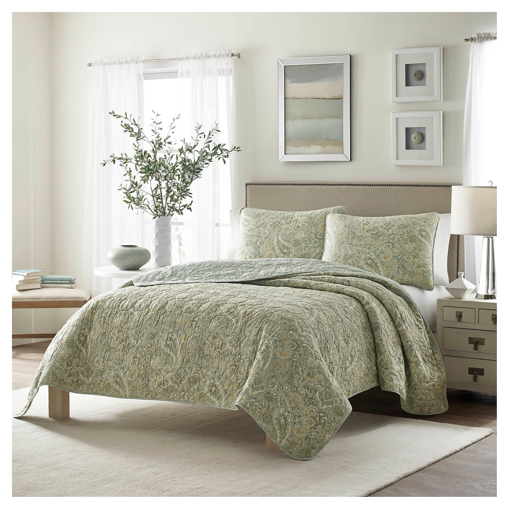 Photos - Duvet Emilia Quilt And Sham Set King Green - Stone Cottage: Cotton Reversible Be