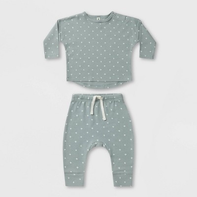 Image of Q by Quincy Mae Baby 2pc Brushed Jersey Long Sleeve Top & Pants Set - White 3-6M