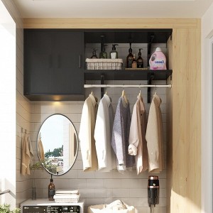 Aheaplus Wall Cabinet with Hanging Rods, Bathroom Cabinet with Door & Shelf Tower, Laundry Cabinet with Shelves - 1 of 4