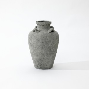 LuxenHome Rustic Antiqued Gray 15-Inch Tall Round Terracotta Urn Vase - 1 of 4