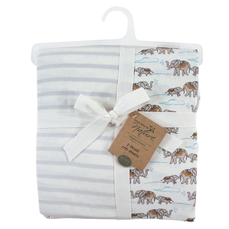 Touched by Nature Baby Organic Cotton Crib Sheet, Elephant, One Size, 2 of 3