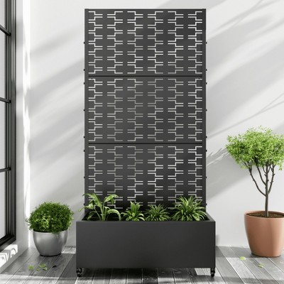 Lirago 6 ft. H x 3 ft. W Metal Planter Box privacy screen Garden Bed with Trellis and Wheels Black