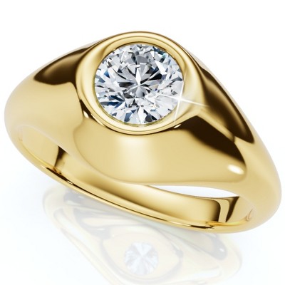 Pompeii3 Mens Solitaire Round Diamond Ring 1Ct Anniversary Pinky Ring 14k Gold Lab Created