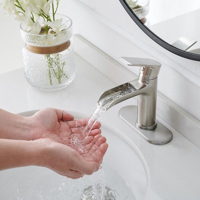 Brushed Nickel Single Handle Waterfall Bathroom Faucet