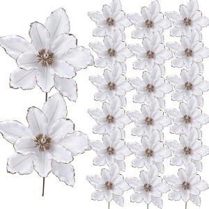 20-Pack Glittered Poinsettia Christmas Flowers for Tree Decorations, 6.3in Red Christmas Blossoms for Ornaments, Wreaths, and Holiday Home Decor - 1 of 4