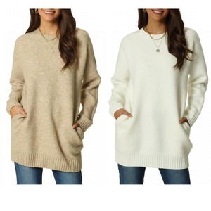 INSPIRE CHIC Women's Fall Winter Round Neck Long Sleeve Casual Tunic Sweater with Pockets 2 Packs - 1 of 4