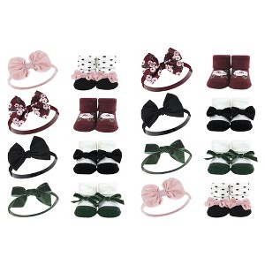 Hudson Baby Infant Girl 16Pc Headband and Socks Giftset, Burgundy Floral, One Size - 1 of 2