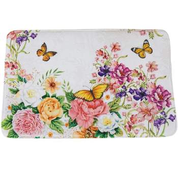 Collections Etc Beautiful Butterfly & Floral Cushioned Bath Mat 20X30