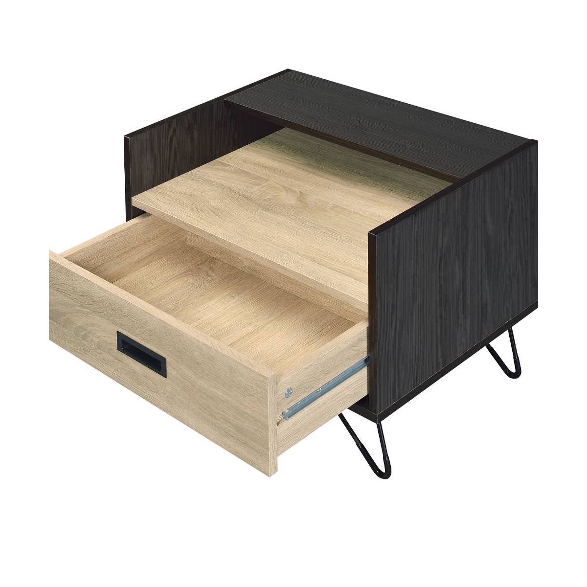 21" Melkree Accent Table Oak/Black Finish - Acme Furniture: Industrial Look, Storage Drawer - thumbnail 5
