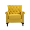 Mid-Century Modern Accent Chair, Linen Armchair w/Tufted Back/Wood Legs, Upholstered Lounge Arm Chair Single Sofa - 2 of 4