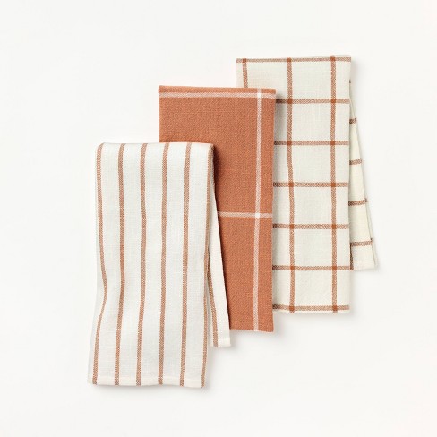 Dual Sided Terry Kitchen Towel Cream/Terracotta Orange - Figmint™