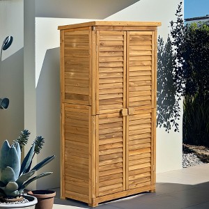 GDFStudio Newman Modern 63" Outdoor Fir Wood Storage Shed with Door Lock and 2 Removable Shelves - 1 of 4
