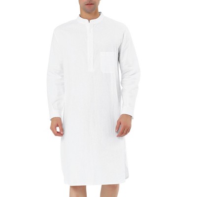 Lars Amadeus Men's Loose Fit Banded Collar Henley Nightgown