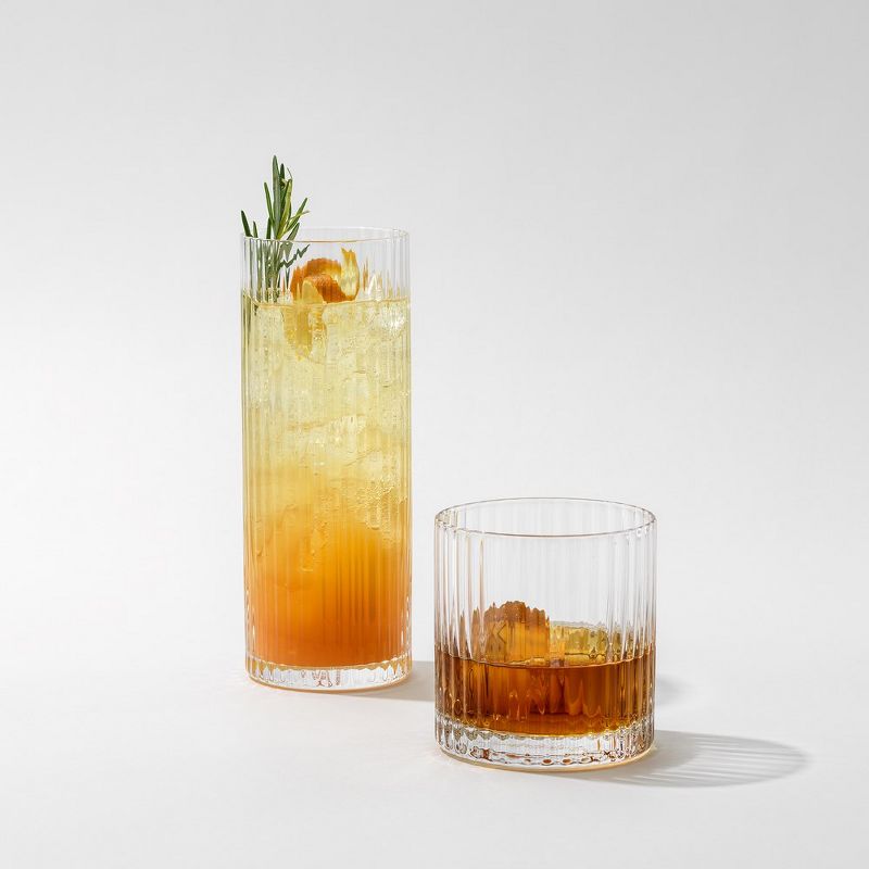 JoyJolt Elle Fluted Double Old Fashion Whiskey Glass - 10 oz Ribbed Scotch Glasses - Set of 2, 2 of 7