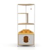 Lyngins Corner Cat Tower,Cat Tree with Scratching Post,Feeding Station and Climbing Platforms,Cat Condo for Indoor,White+Light Oak - 2 of 4