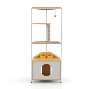 Gulches Must Have Pet Furniture: Corner Cat Tower with Scratching, Condo, and Feeding Station - 1 of 4
